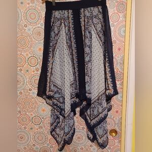 Metro Wear Asymmetrical Skirt in Navy and Patterned Design